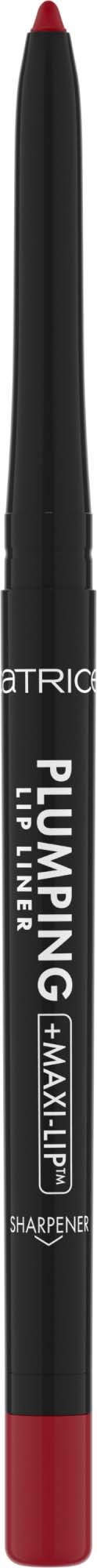 Een zwarte en rode liplinerpotlood met tekst dat aangeeft dat het voor lippen is en geslepen kan worden. Het heet 'Pumping Lip Liners.'