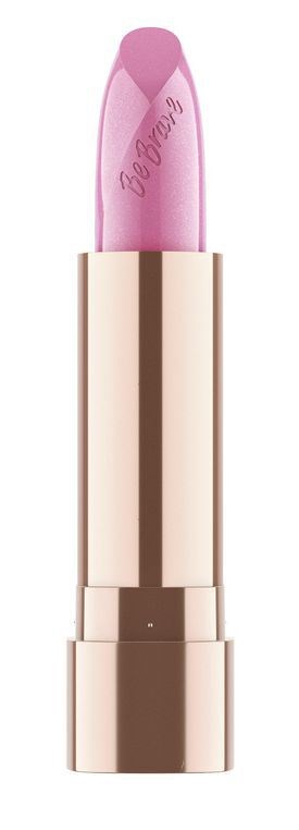 En rosa leppestift i gullhylse med ordet "Beautiful" på leppestiften.