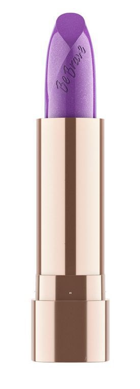 En lilla leppestift med en blank, gullfarget og lys rosa etui.