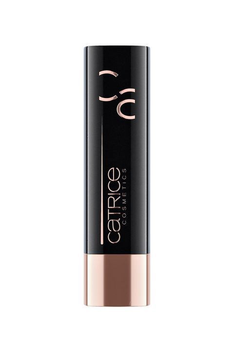 En leppestiftemballasje med svart og lys rosa farge, merket 'Catrice Cosmetics'.