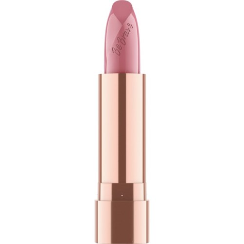 Rosa leppestift med blank, glatt rør og leppestiftskappe, med ordet 'Bourjois' på leppestiften.