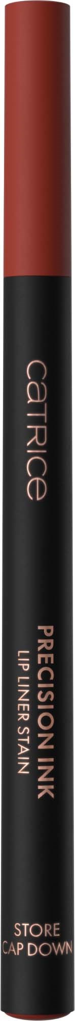 Lip liner pencil with a black body and a red cap, labeled Carice Precision Ink Lip Liner Satin.