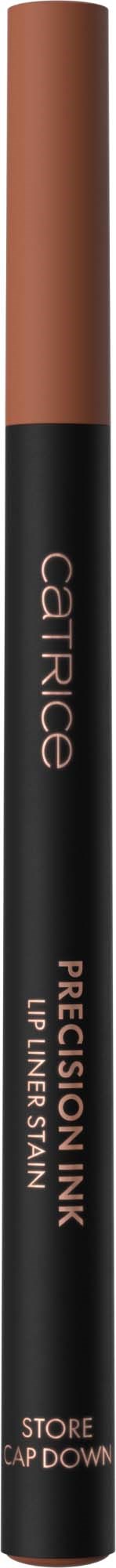 A lip liner pencil with a brown cap and black body with pink text, labeled Precision Ink Lip Liner in Siam.