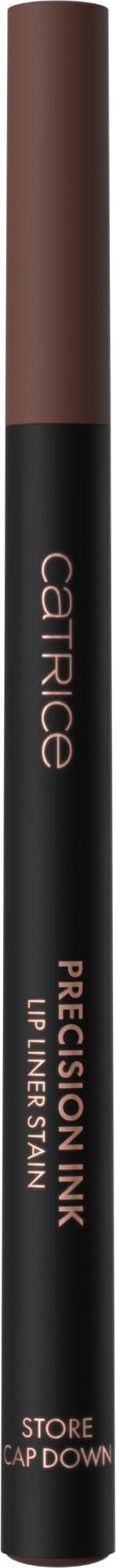 A black and brown lip liner pencil with the label Precision Lip Ink in brown, with a cylindrical shape and a cap.