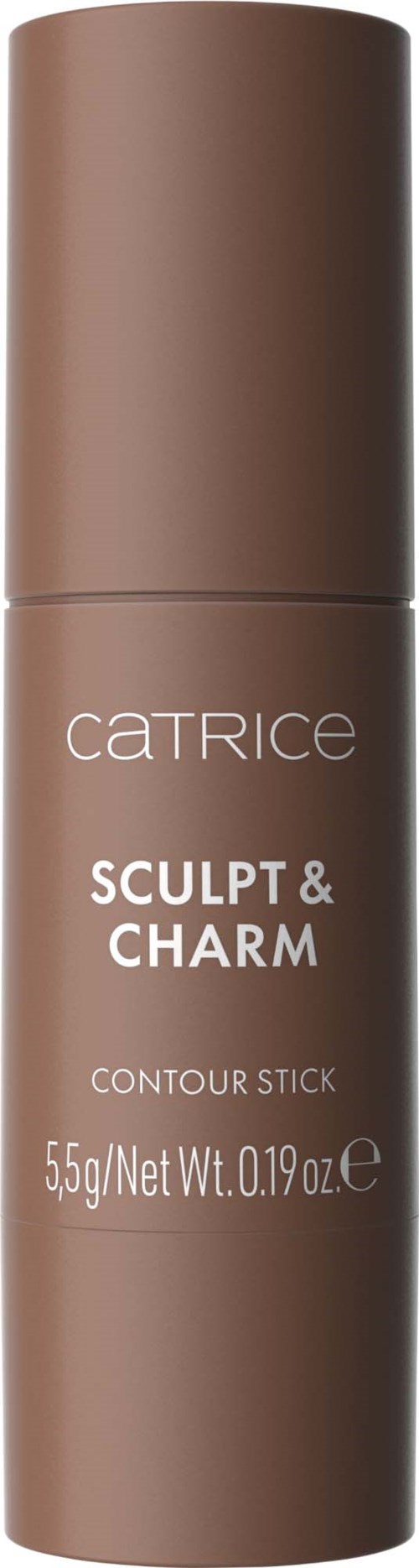 En brun, tubformad behållare för Catrice Sculpt & Charm konturstick. Den väger 5,5 gram.
