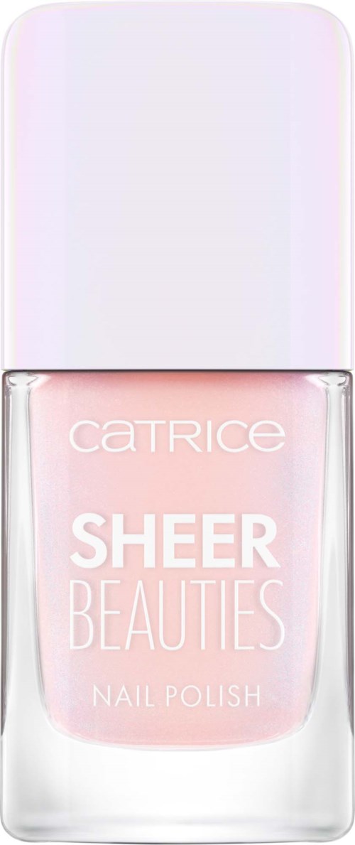 Een flesje Catrice Sheer Beauties nagellak in lichtroze kleur.