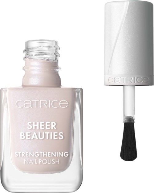 En flaska nagellack från Catrice som heter Sheer Beauties med vit kork och svart pensel.