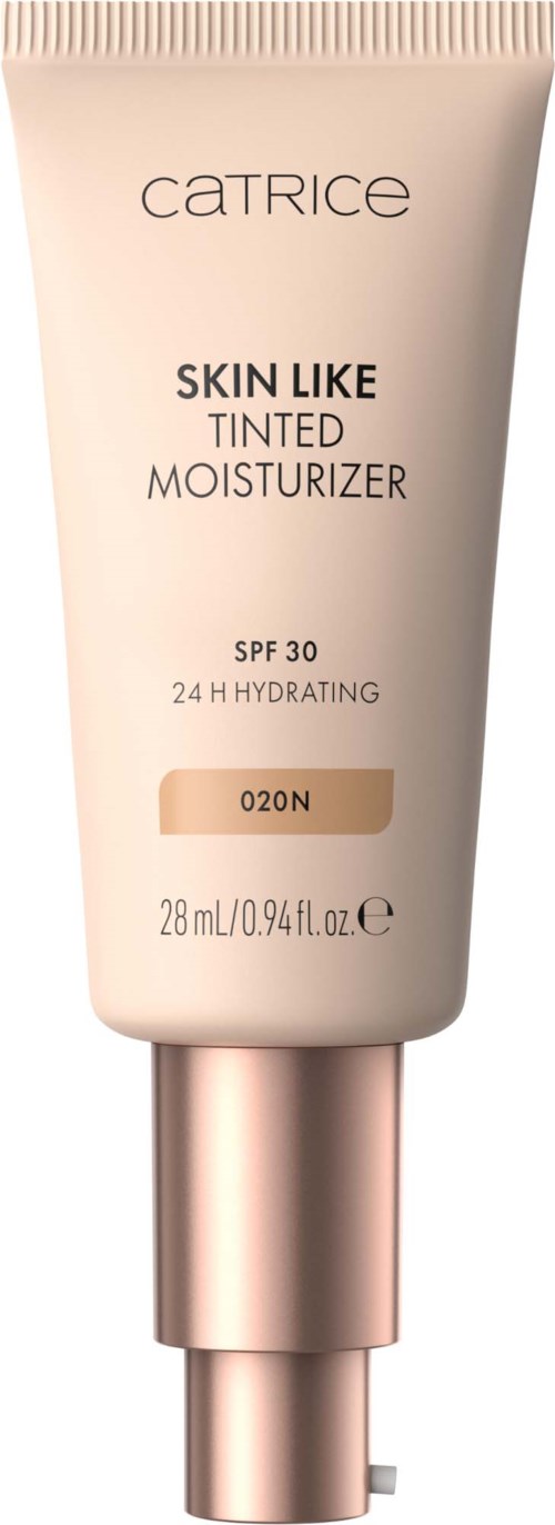 En tub med Catrice Skin Like Tinted Moisturizer med SPF 30 och 24 timmars återfuktning, nyans O20N.