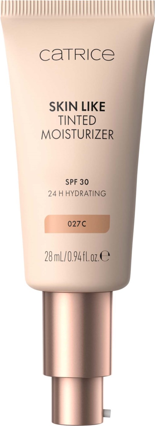 En tub med Catrice Skin Like Tinted Moisturizer med SPF 30 och 24 timmars återfuktning, färgkod 027C.