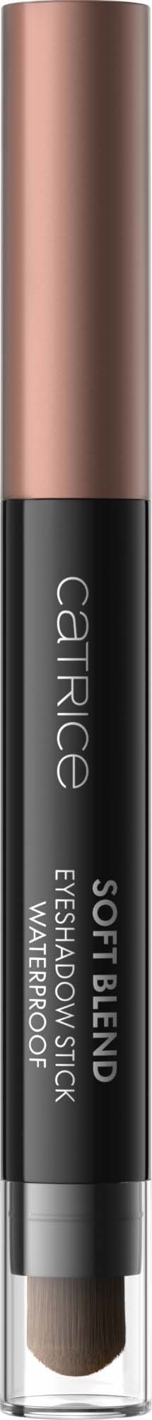Ein beige Lidschatten-Stick mit dunklem Grau und roségoldenem Deckel und Boden.