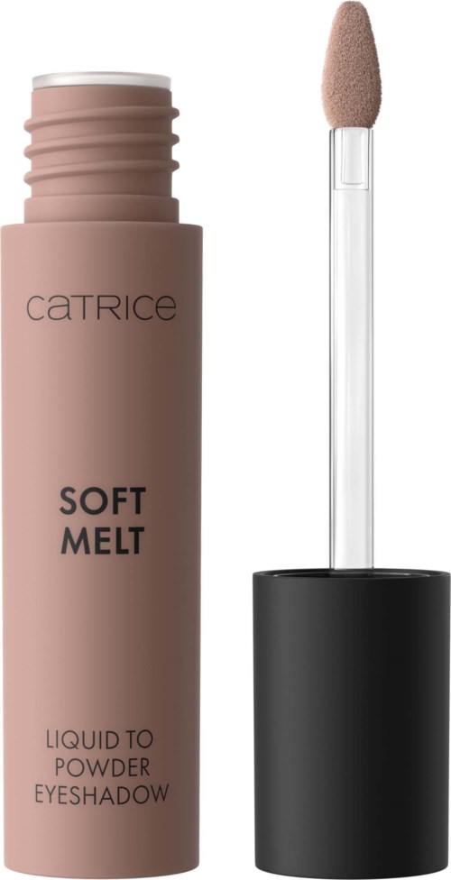 Catrice Soft Melt cienie do powiek od płynnych do pudrowych, z aplikatorem, w beżowej tubce.