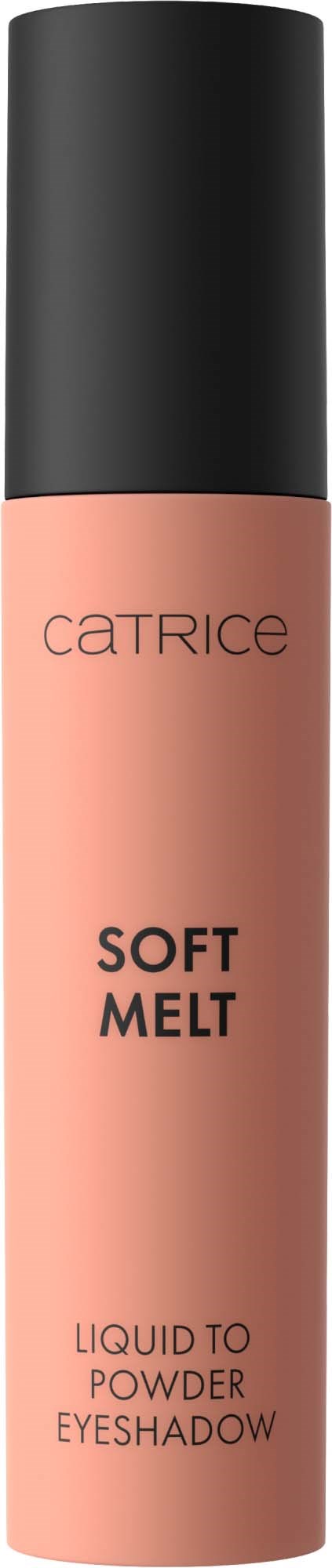 Ciecz-puder cień do powiek w beżowej tubce z czarną nakrętką, oznaczony CATRICE SOFT MELT.