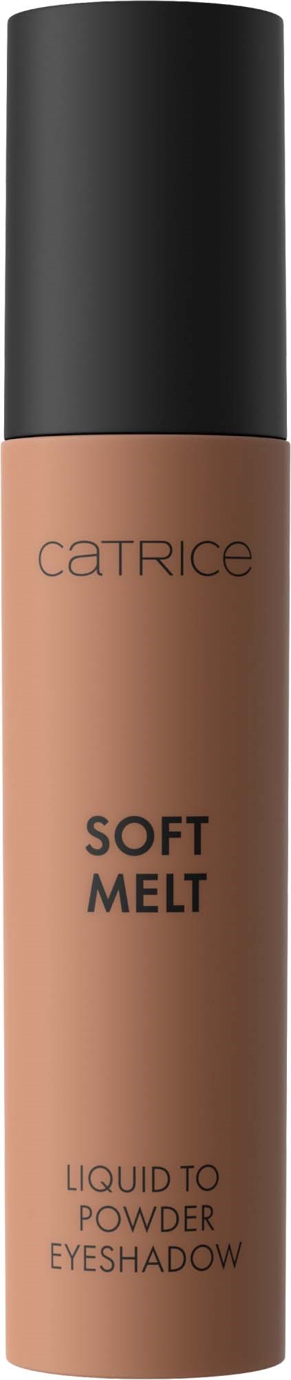 Catrice Soft Melt cień do powiek z płynu na puder w beżowej tubce z czarną nakrętką.