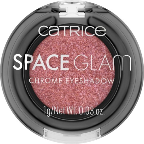 Catrice Space Glam chromoogschaduw in roze kleur, ronde verpakking, met witte en zwarte tekst, 1 gram.