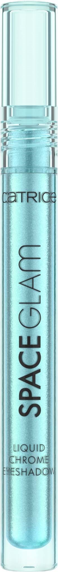 Ein hellblauer flüssiger Eyeliner mit durchsichtigem Deckel und schwarzem Text, mit der Aufschrift 'SPACE GLAM'.