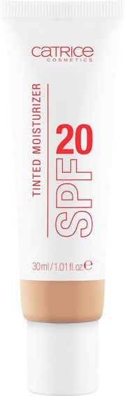 Catrice SPF 20 tonende fuktighetskrem i en hvit tube med rød tekst og beige base.