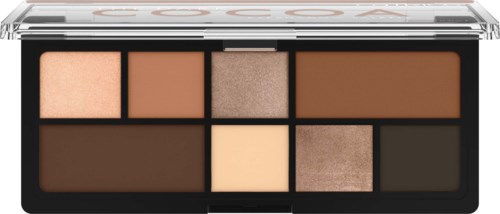 Eine Palette mit neun verschiedenen Brauntönen, Beigetönen und Glitzern in einer kompakten Dose. Für Make-up.