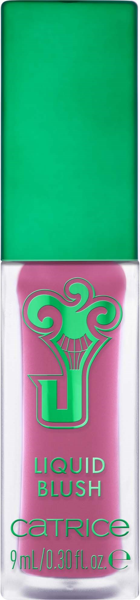 En leppefargelapp med rosa og grønt design, merket "Liquid Blush" og "Catrice."