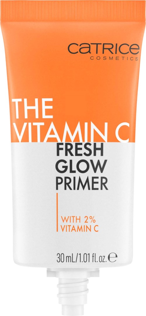 En tub med orange och vit färg, märkt som Catrice Vitamin C glow primer, innehållande 30 ml.