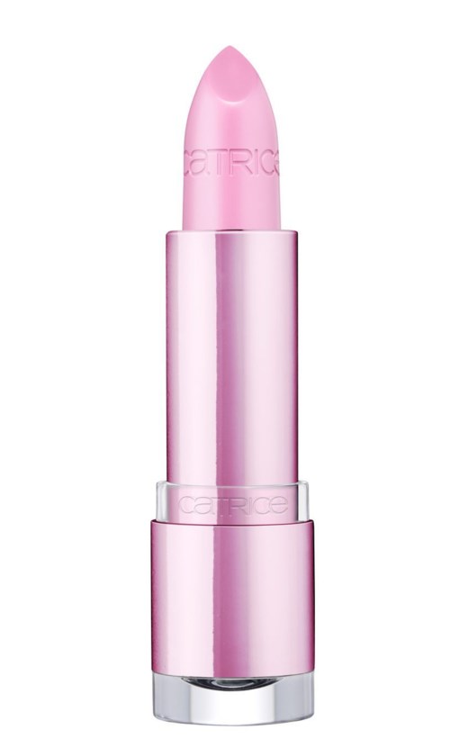 Ein rosa Lippenstift mit glänzendem Metallic-Finish und spitz zulaufender Spitze.