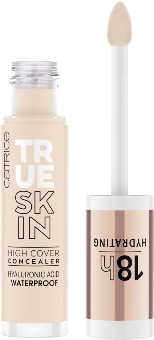 Beżowa kredka korektora z białą nakrętką i dużym gąbkowym aplikatorem. Na etykiecie napis "TRUE SKIN" i "HIGHLIGHTER."