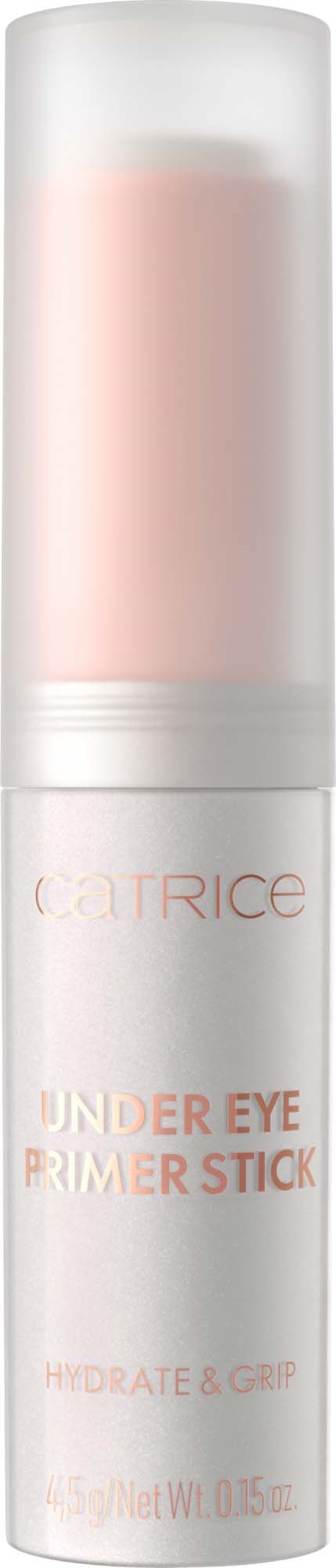 Weiße zylindrische Tube des Catrice Under Eye Primer Stick mit hellrosa Deckel und Beschriftung.