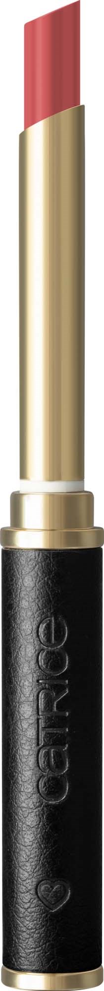 Lippenstift met zwarte handgreep, gouden midden en roze lippenstift zichtbaar. Simpel en elegant ontwerp.
