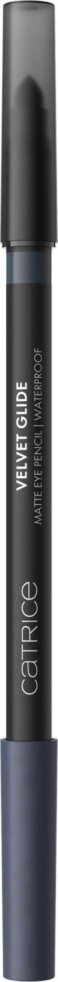 Ein schwarzer Eyeliner mit grauem Boden und schwarzem Deckel, mit der Aufschrift Velvet Glide von Catrice.