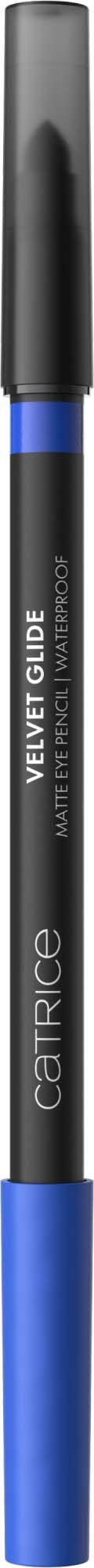 Makeupstift mit schwarzem Deckel und blauer Unterseite, beschriftet Catrice Velvet Guide Lip Liner.