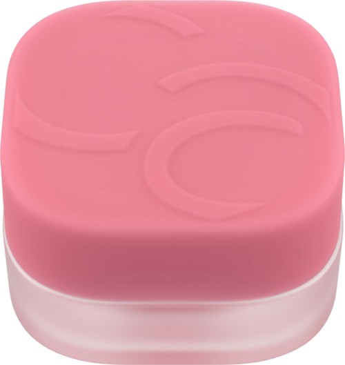 A pink and white soap with a smooth, rounded shape and embossed design on the top surface.