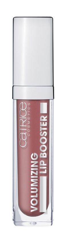 Ein Lippenstift mit weißem Deckel, rosa Farbe, und Text 'Volumizing Lip Booster'.