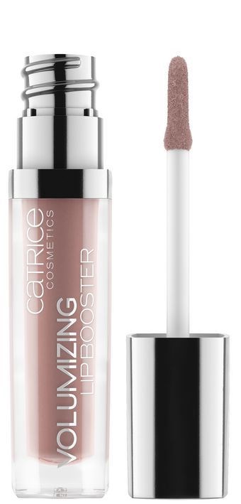Lippenstiftflasche mit silberner Kappe, rosa Glanz innen und einem weißen Applikatorschwamm.