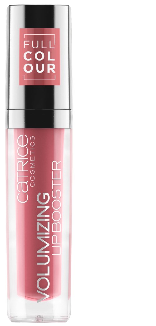Ein pinkfarbener Lipgloss mit silberner Kappe, gekennzeichnet als Vollfarbe, die Volumen und Lippenpflege von Catrice Cosmetics fördert.