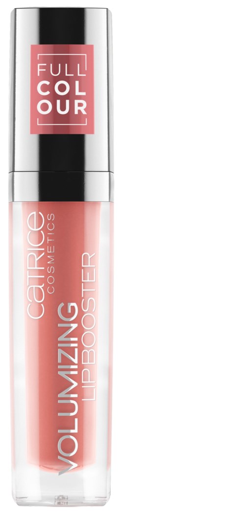 Lippenstift mit pinker Farbe und Beschriftung 'Voluminizing Lip Booster' von Catrice Cosmetics. Silberkappe oben.