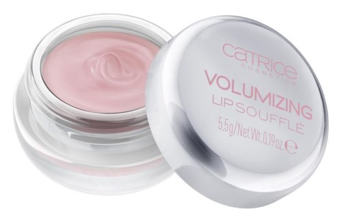 En liten rund burk med rosa läppglans och vit lock som visar varumärket CATRICE och produktnamnet.
