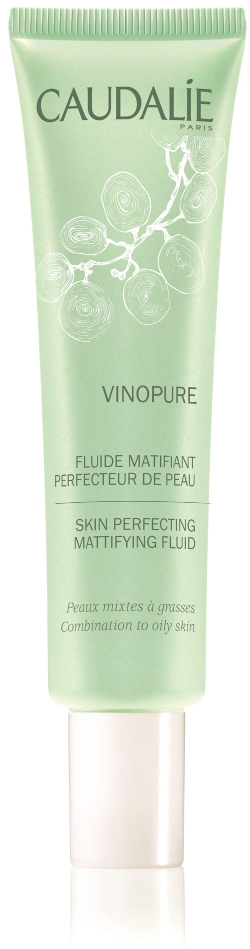 En grön tub med Caudalie Vinopure hudmatta fluid för oljig hud.