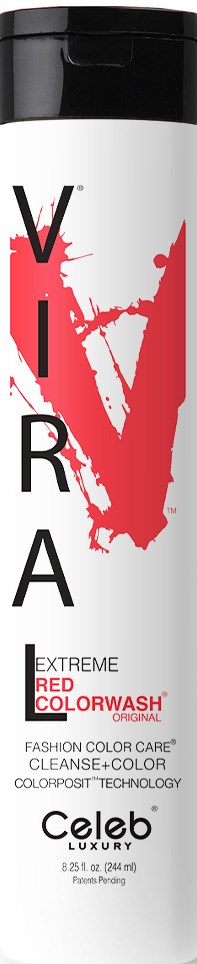 En lang, hvit flaske merket 'VIRA' med rød og svart tekst og en rød splash-design.