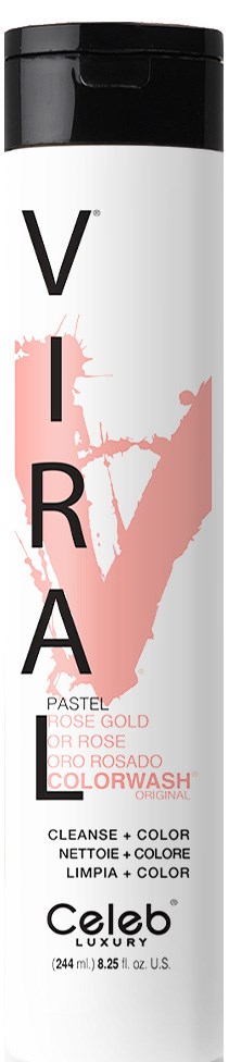 En sylinderformet beholder med svart lokk, hvit kropp, rosa og svart tekst, og et rosa penselstrøk design.