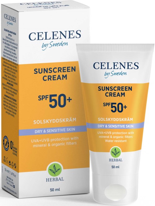aurinkovoidetta, SPF 50+, kuivalle, herkälle iholle, sisältää yrttejä ja UV-suojaa.