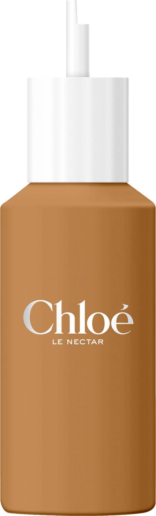 Chloé Le Nectar Parfümflasche mit weißem Deckel und braunem Etikett. Logo sichtbar an der Vorderseite.