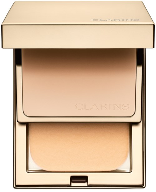 En Clarins-compacta med puder och spegel för sminkpåfyllning.