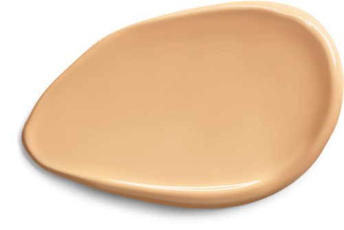 A beige, teardrop-shaped dollop of cream or lotion on a white background.