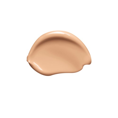 A beige liquid or cream spread on a white background.