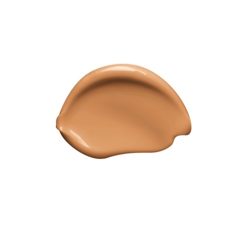 A dollop of light brown liquid, smooth and shiny, on a white background.