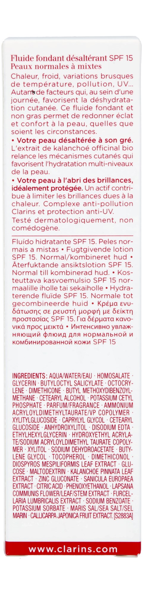 Text details skin care product with French and English description and ingredients list.