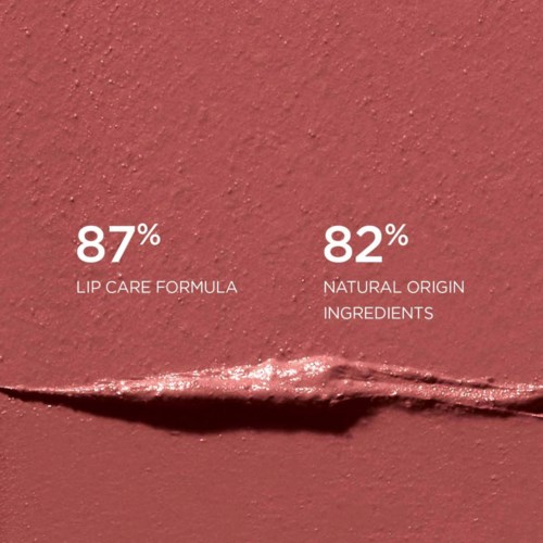 Das Bild zeigt zwei Statistiken über ein Lippenprodukt: 87 % für Lippenpflegeformel und 82 % für natürliche Inhaltsstoffe.