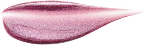En glansig, rosaaktig makeupborststreck med glittrig struktur på vit bakgrund.