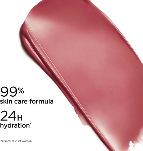 En rosa kosmetikprodukt med text om hudvård och återfuktning, testad för kvinnor.