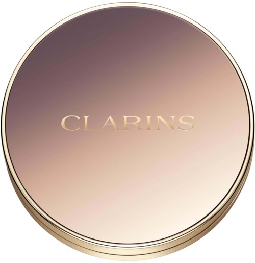 Pyöreä pullo, jonka päällä on kiiltävä sävytetty kultainen kansi ja teksti 'CLARINS'.