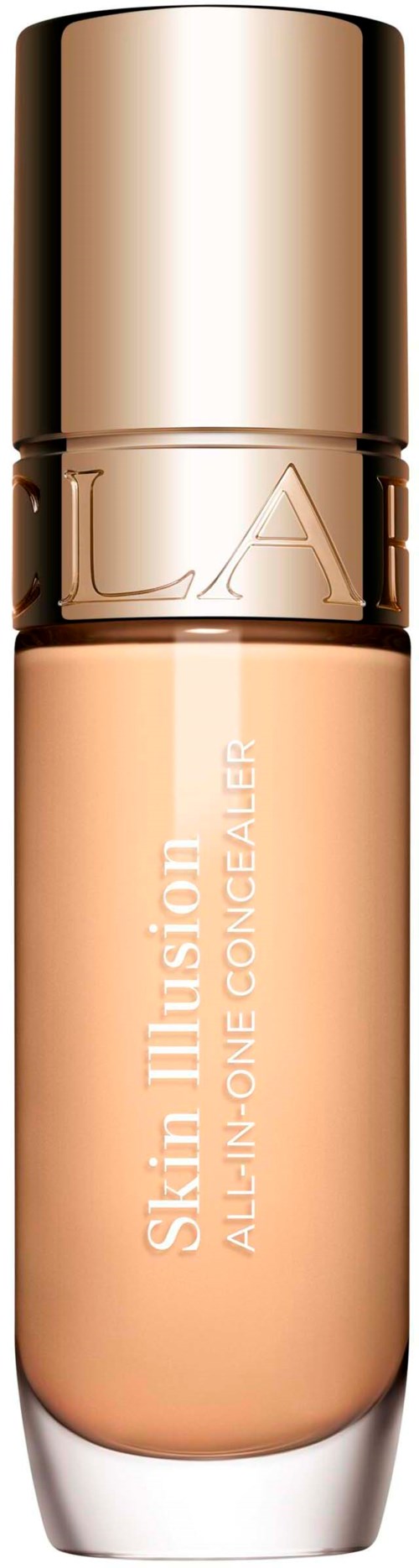 En beige flaska med LA Girl Skin Illusion All-in-One Concealer och ett glänsande guldkapsel.
